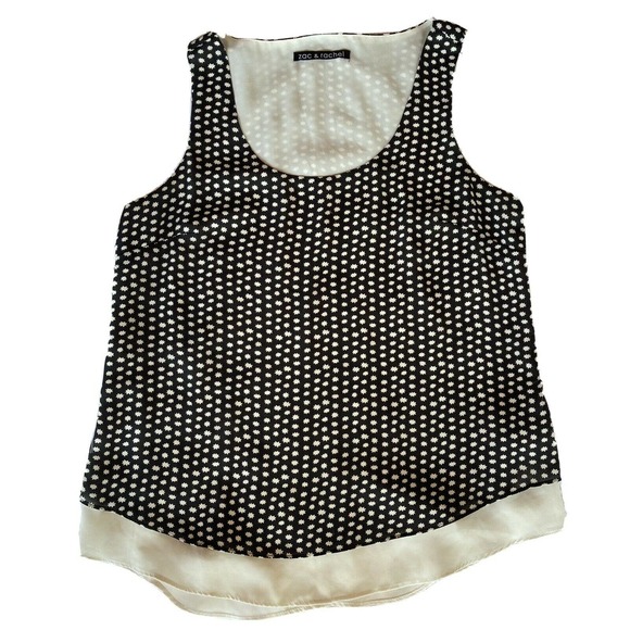 Zac & Rachel Blouse Sz S Black White Polka Dots Summer Dressy Chiffon Womens - Picture 1 of 8
